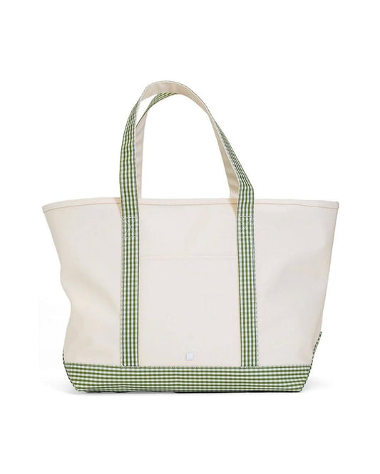 TRVL Maxi Tote - Coated Canvas with Gingham Moss Trim