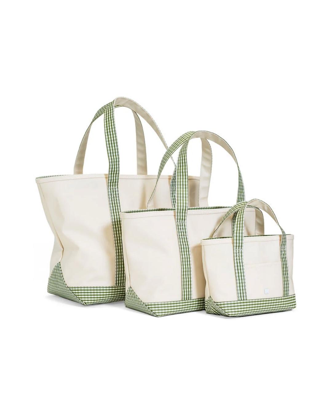 TRVL Maxi Tote - Coated Canvas with Gingham Moss Trim