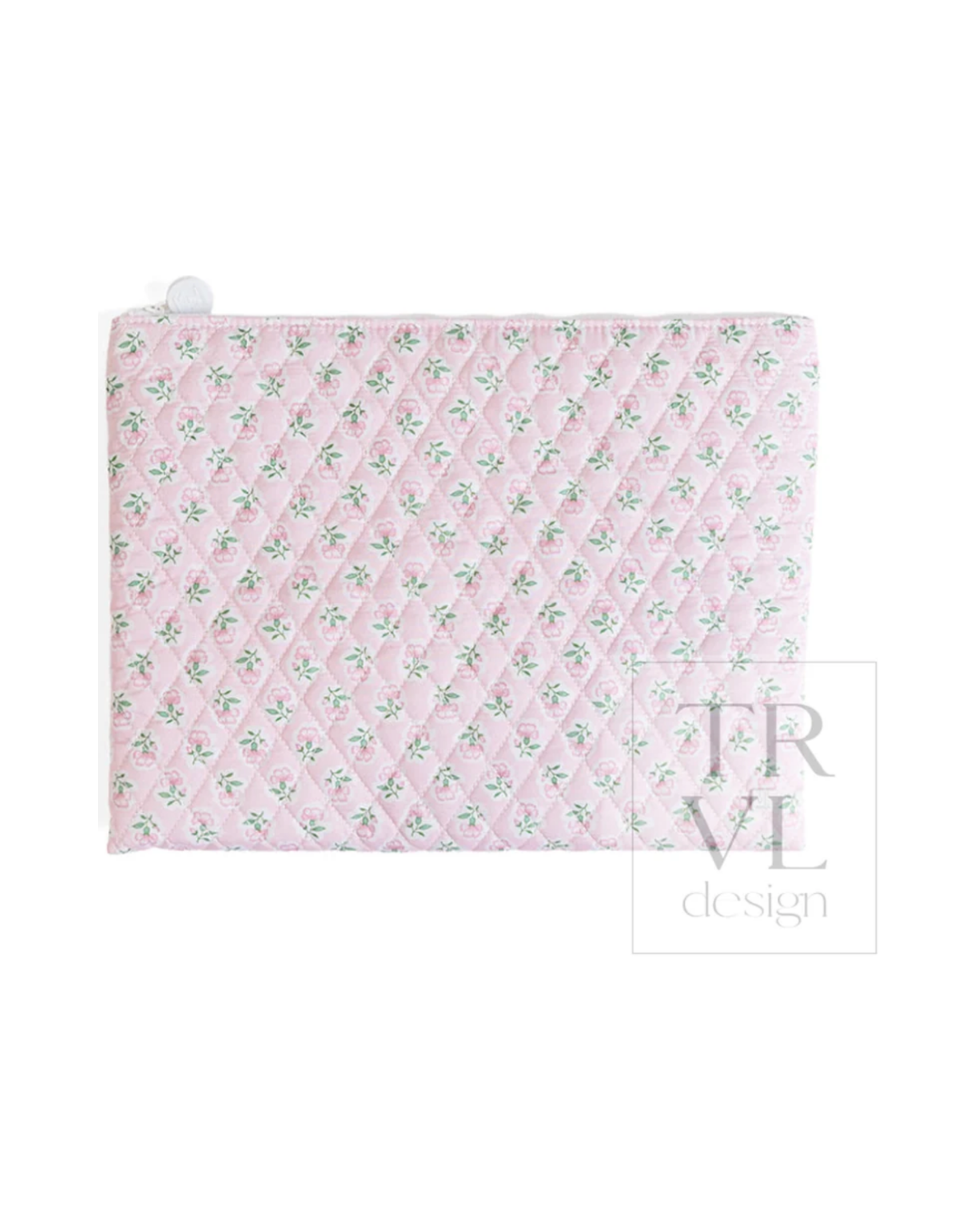 TRVL Quilted laptop sleeve and needlepoint project bag in Petite Fleur Pink