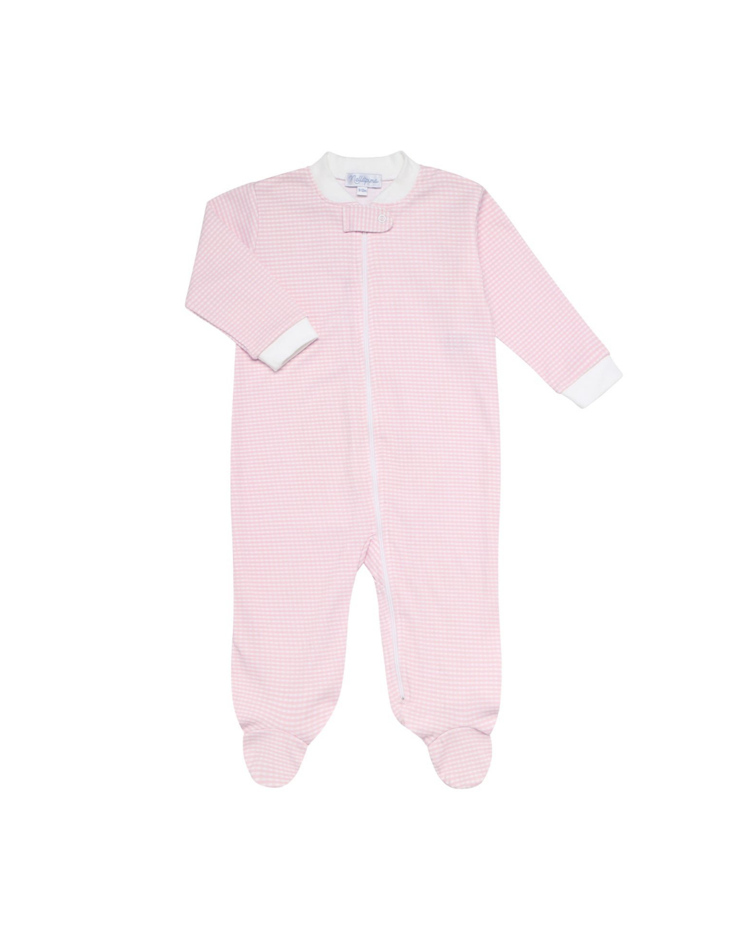 Pink Gingham Zipper Footie