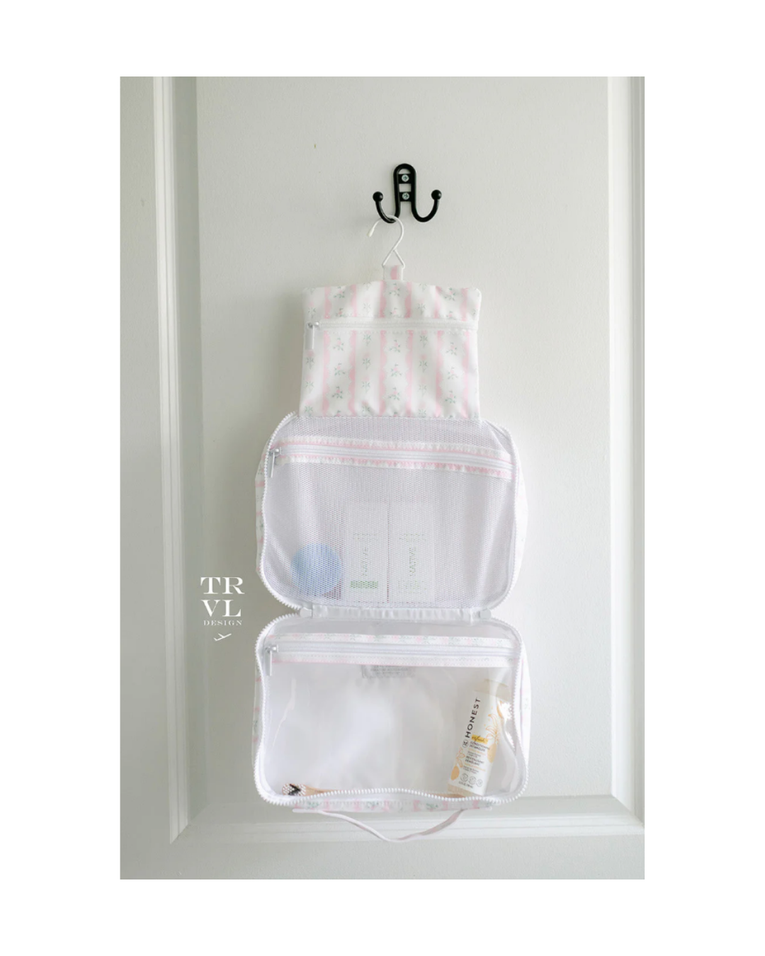 TRVL Bundle Up Hanging Toiletry Bag - Ribbon Floral Pink