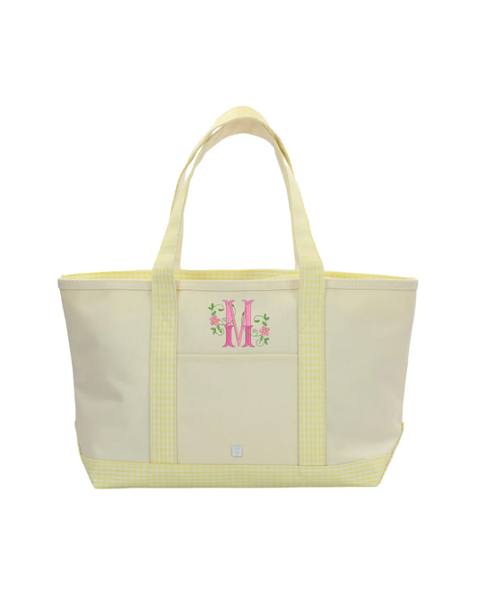 TRVL Medium Tote - Coated Canvas Natural with Gingham Buttercup Trim