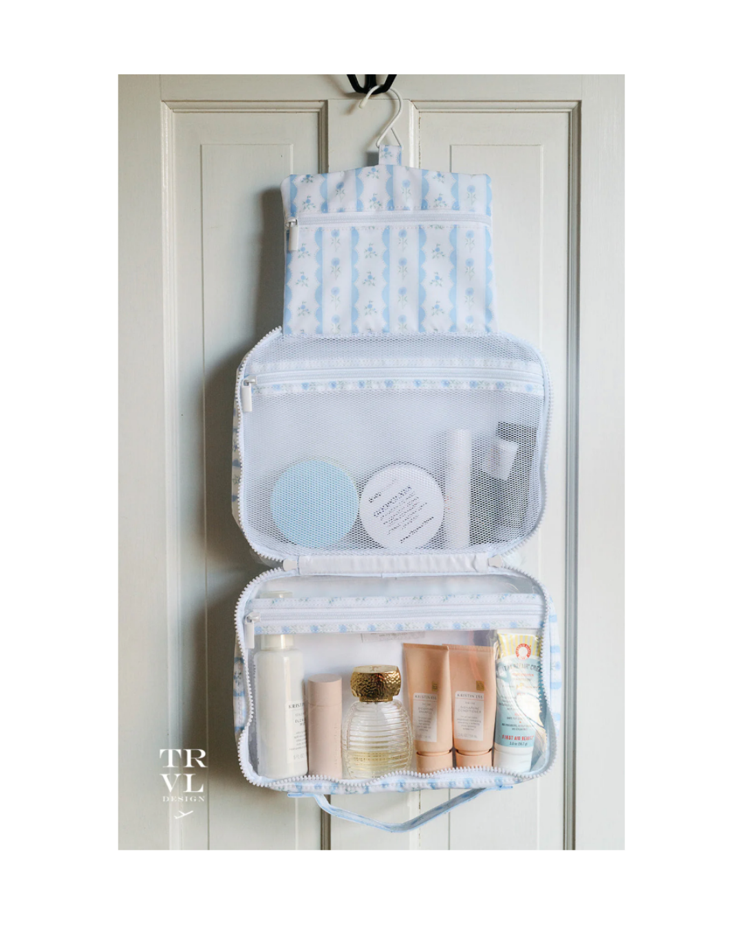 TRVL Bundle Up Hanging Toiletry Bag - Ribbon Floral Blue