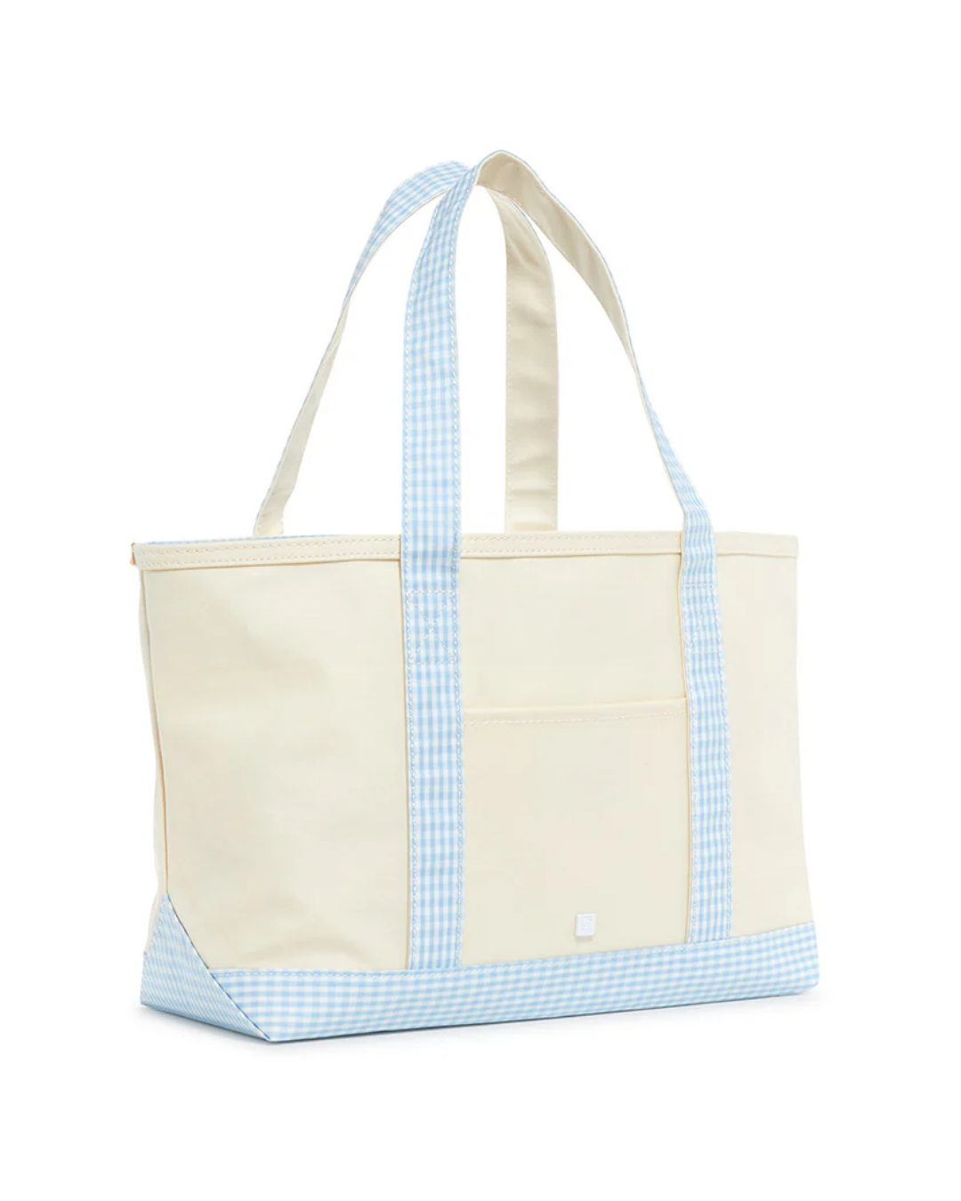 TRVL Medium Tote - Coated Canvas Natural with Gingham Mist Trim