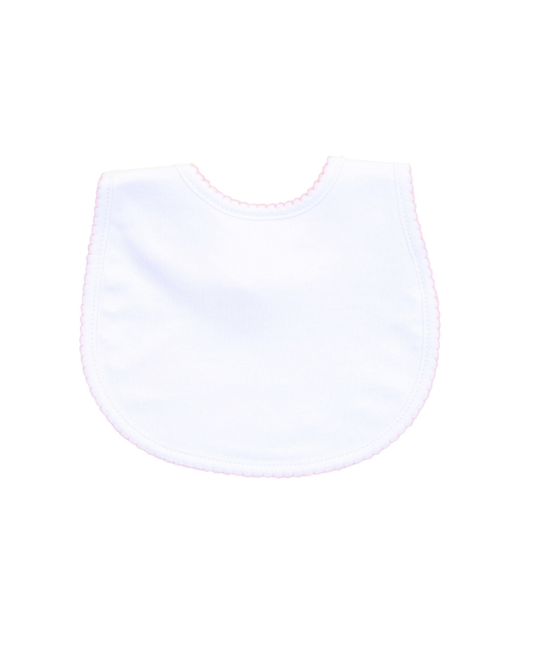 Magnolia Baby white Pima cotton bib with colored trim, ready for monogram embroidery