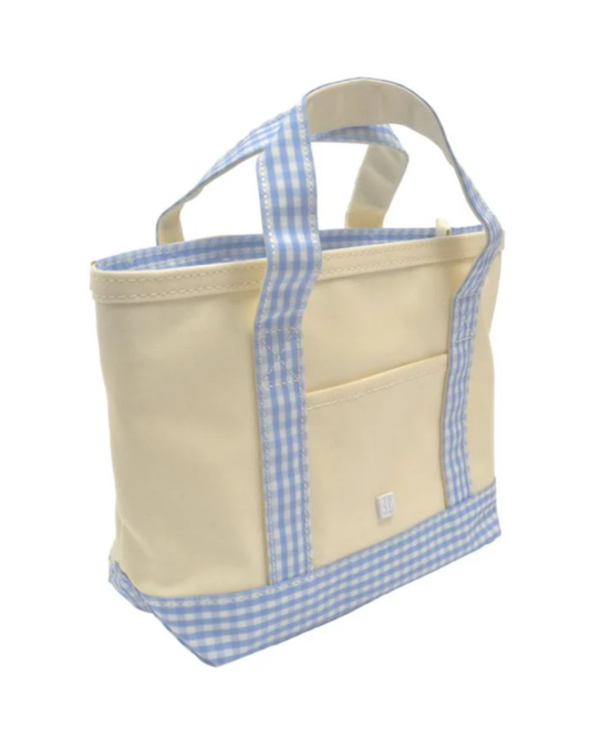 TRVL Mini Tote - Coated Canvas Natural with Gingham Sky Trim