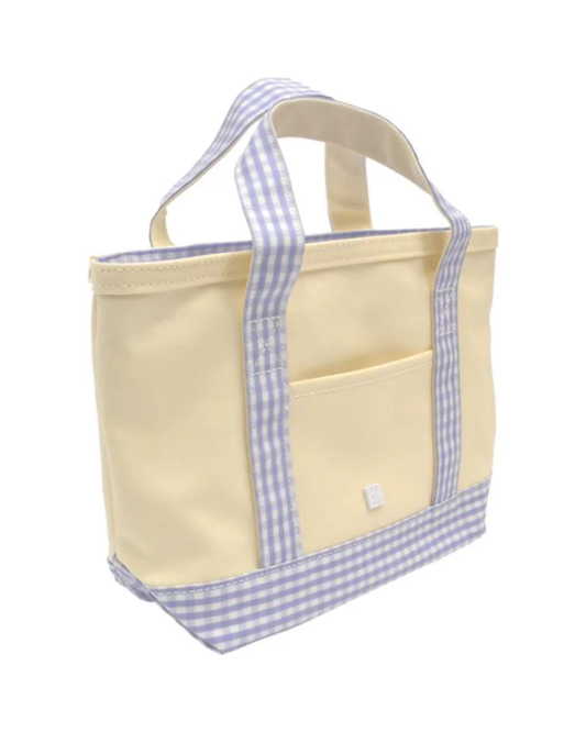 TRVL Mini Tote - Coated Canvas Natural with Gingham Lilac Trim