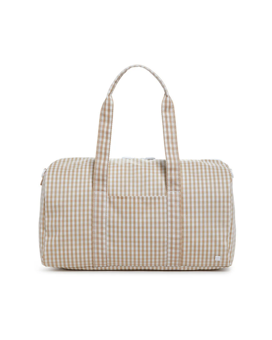 TRVL Weekender Duffel Bag - Gingham Khaki - Khaki gingham kids weekender duffel by TRVL Design