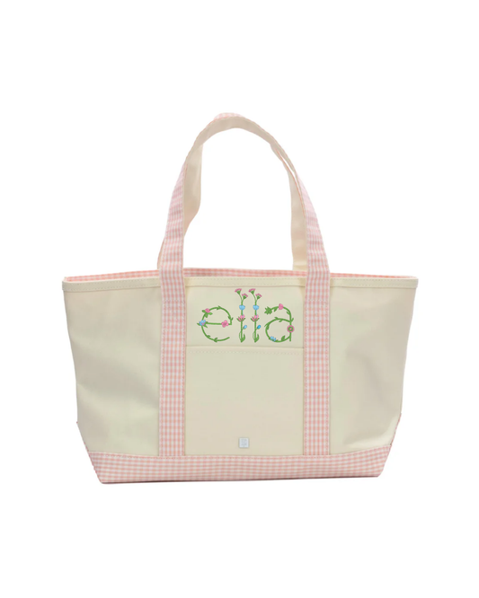 TRVL Medium Tote - Coated Canvas Natural with Gingham Taffy Trim