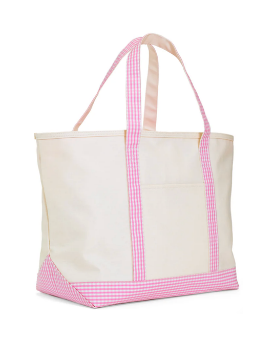 TRVL Maxi Tote - Canvas Natural with Gingham Pink Trim