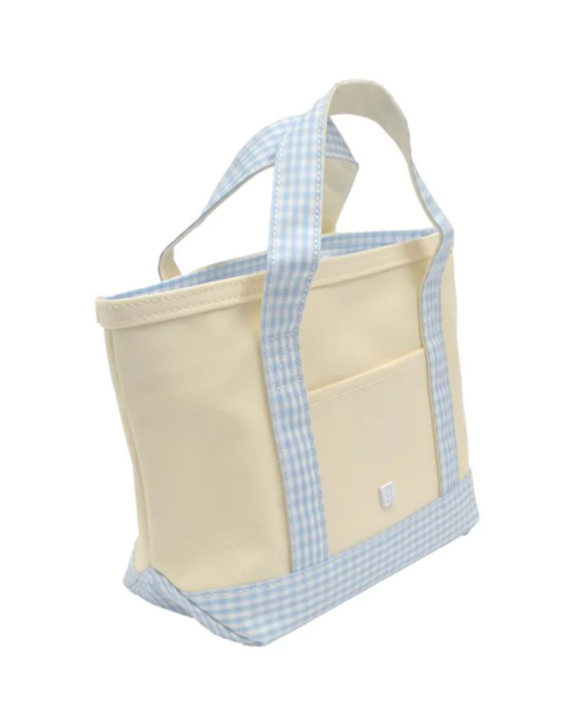 TRVL Mini Tote - Coated Canvas Natural with Gingham Mist Trim