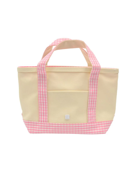 TRVL Mini Tote - Coated Canvas Natural with Gingham Pink Trim