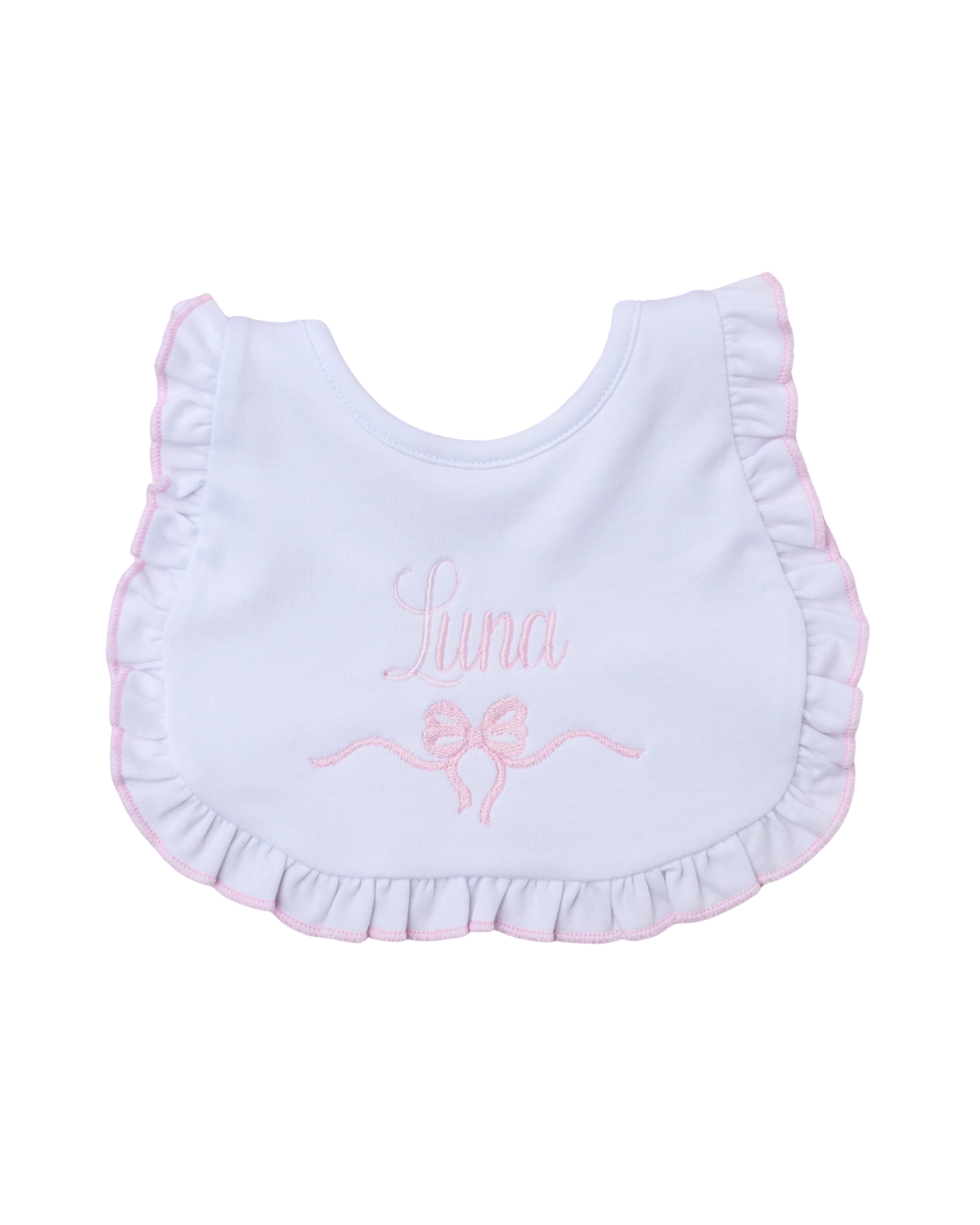 Magnolia Baby Ruffle Bib with monogrammed example