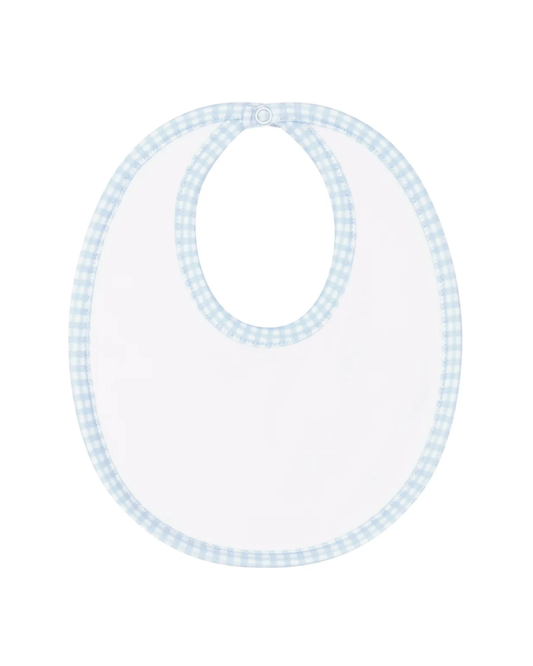 Nellapima Bib with blue Gingham Trim made from soft Peruvian Pima cotton