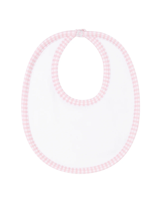 Nellapima Bib with pink Gingham Trim made from soft Peruvian Pima cotton