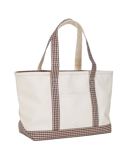 TRVL Medium Tote - Coated Canvas with Coco Gingham Trim