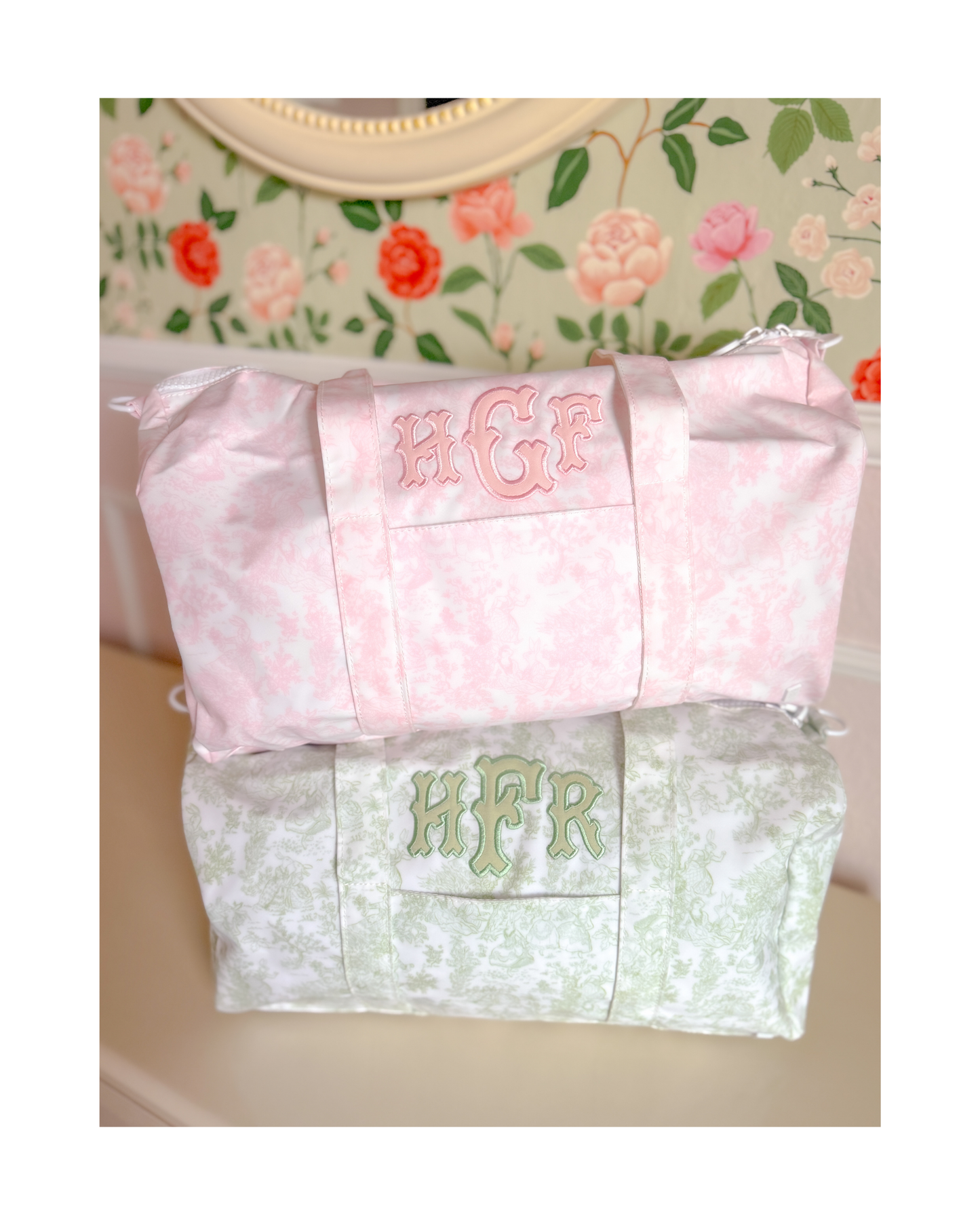 TRVL Weekender Duffel Bag - Bunny Toile Green