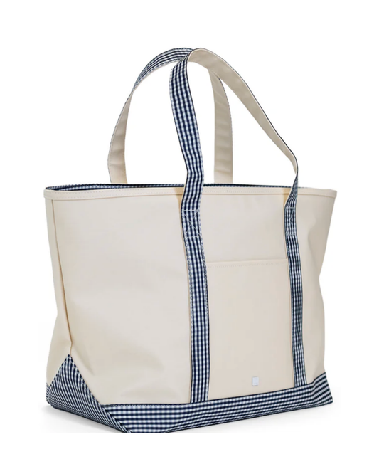 TRVL Maxi Tote - Coated Canvas with Gingham Navy Trim