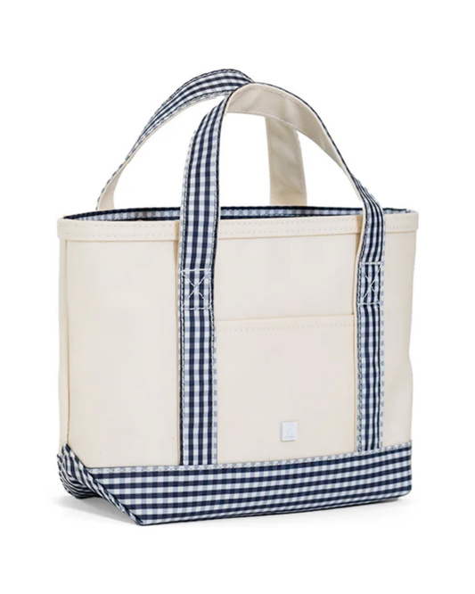 TRVL Mini Tote - Coated Canvas with Gingham Navy Trim