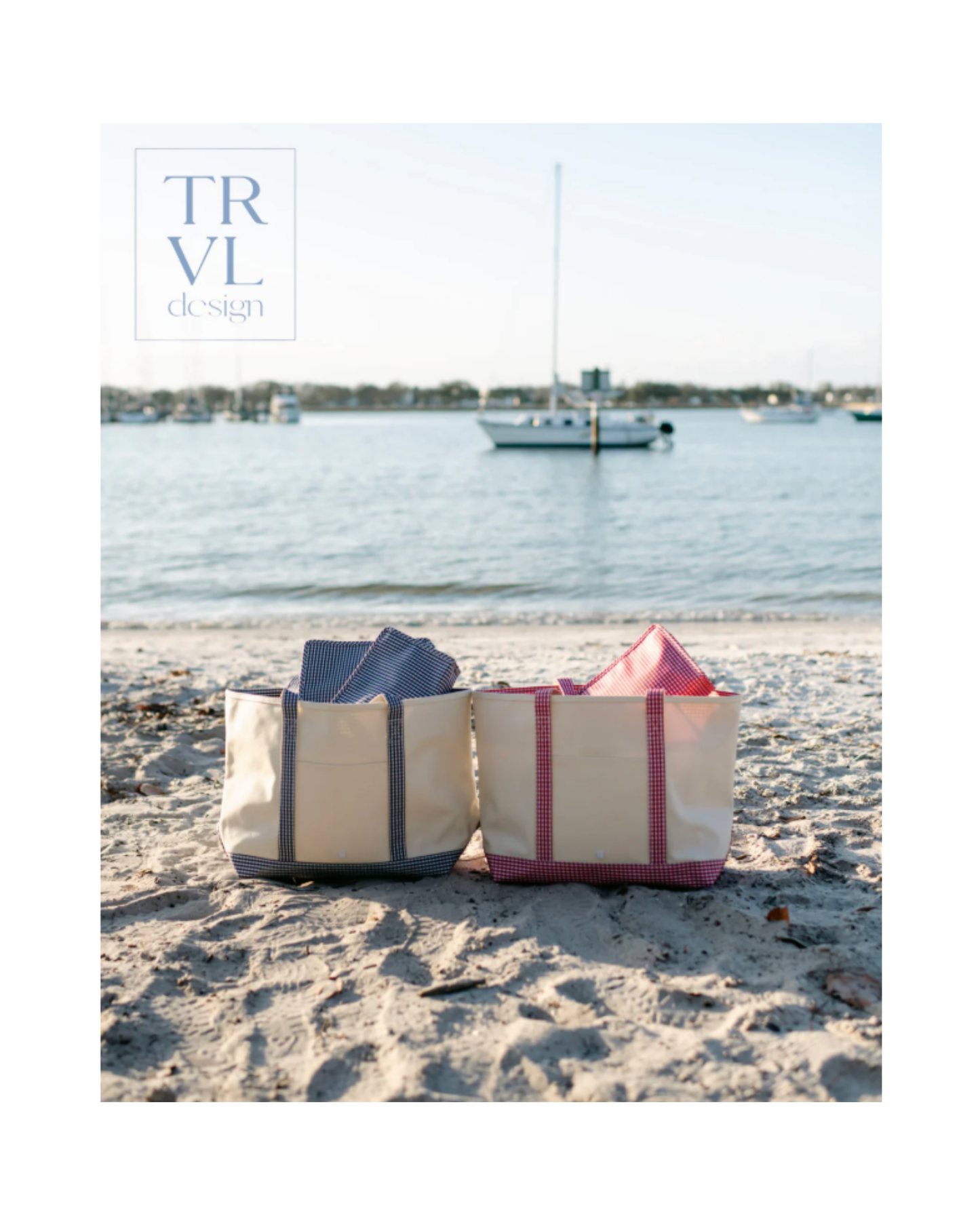 TRVL Mini Tote - Coated Canvas with Gingham Red Trim