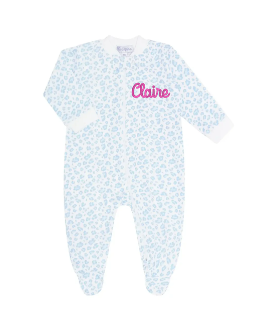 Blue Cheetah Print Zipper Footie