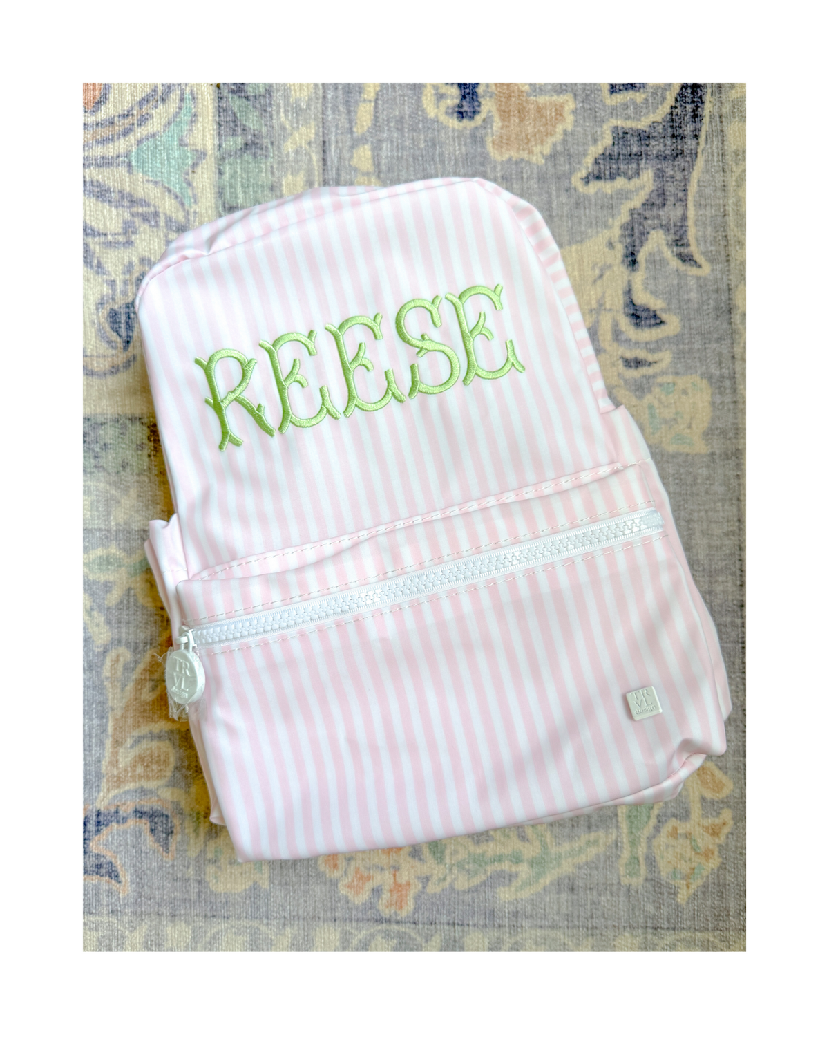 Personalized TRVL Mini Backer in Pimlico Stripe Pink