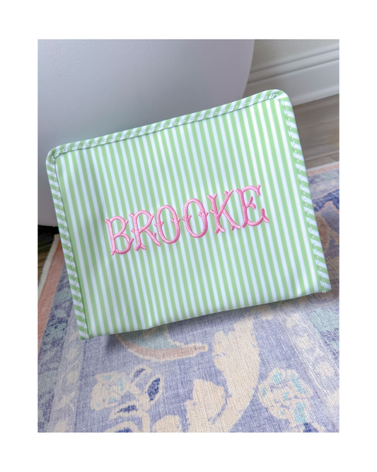TRVL Roadie in Pimlico Stripe Sage - Sage striped kids travel pouch