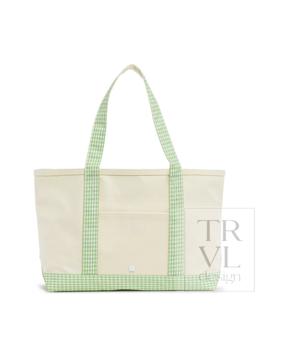 TRVL Medium Tote in coated canvas with Gingham Leaf trim