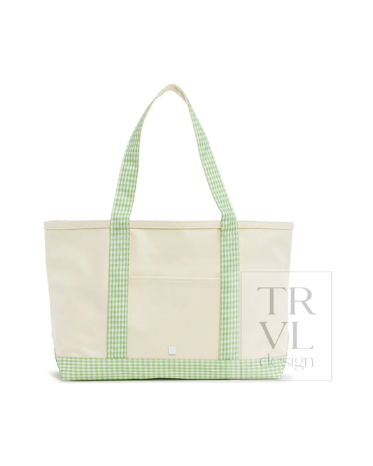 TRVL Medium Tote in coated canvas with Gingham Leaf trim
