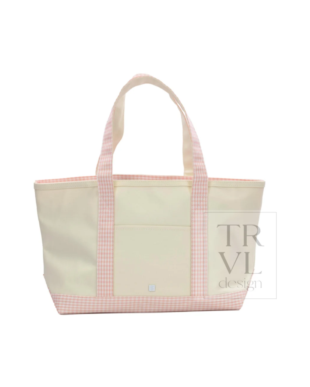 TRVL Medium Tote in coated canvas with Gingham Taffy trim