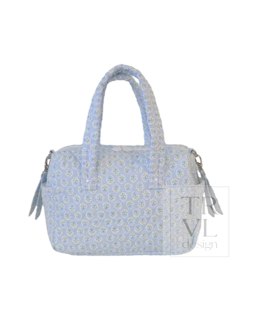 TRVL Quilted Stroller Bag in Petite Fleur Blue, blue floral organizer