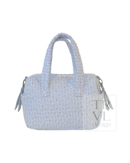 TRVL Quilted Stroller Bag in Petite Fleur Blue, blue floral organizer