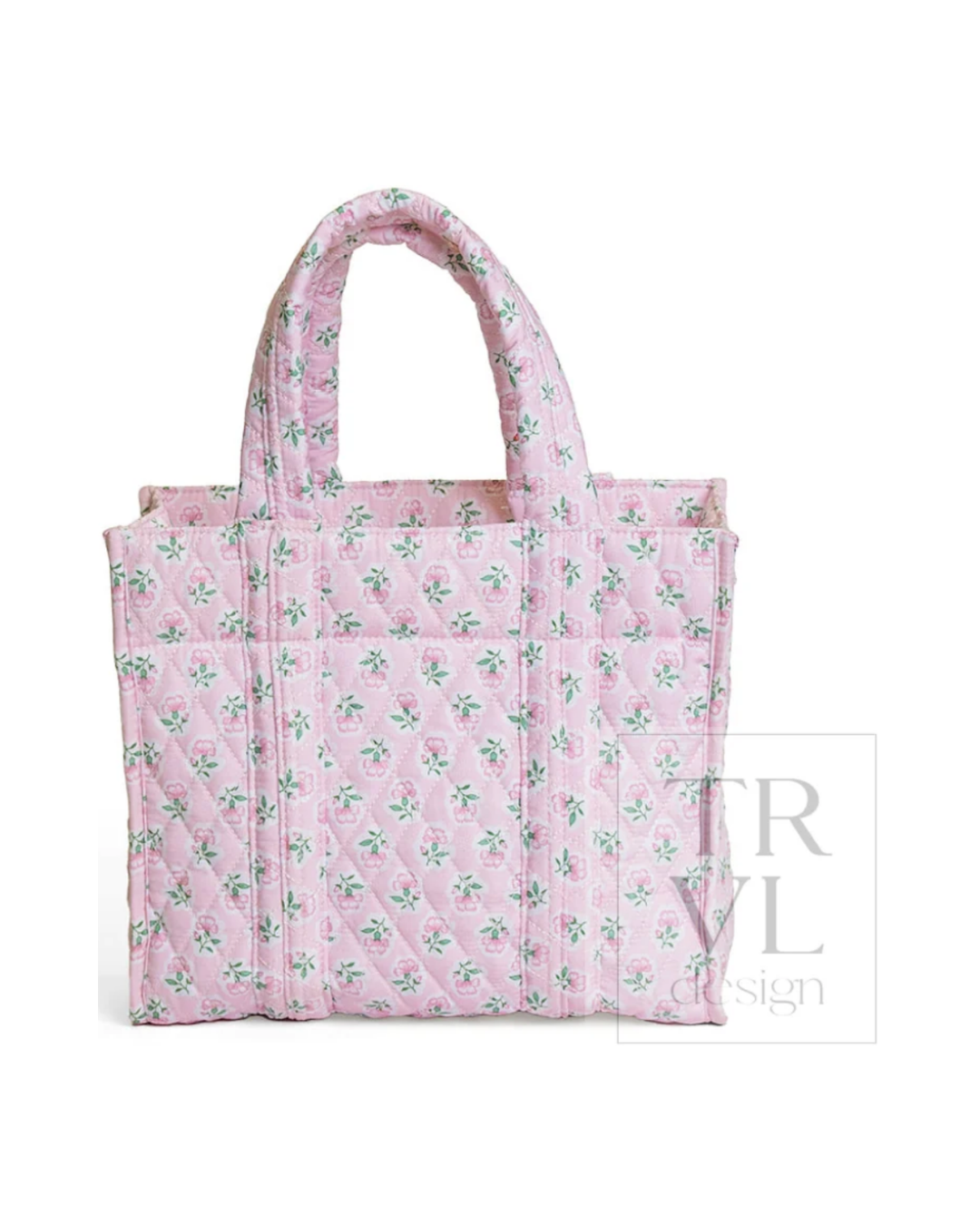 TRVL Quilted Mini Go Go Tote in Petite Fleur Pink, pink floral stroller tote