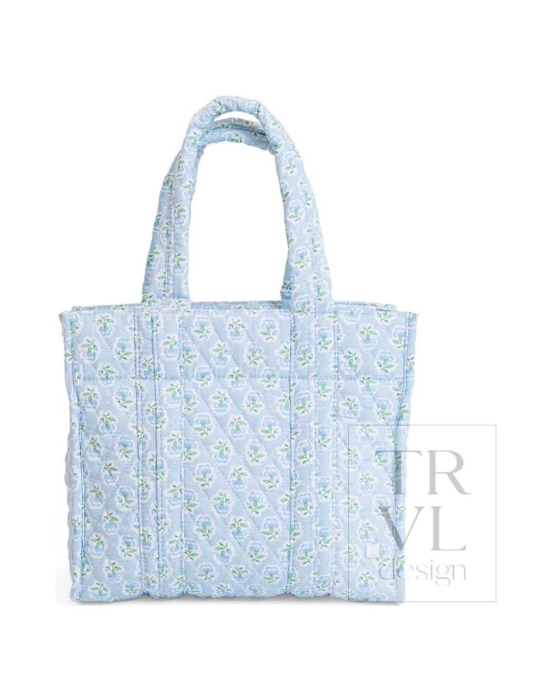 TRVL Quilted Mini Go Go Tote in Petite Fleur Blue, blue floral stroller tote