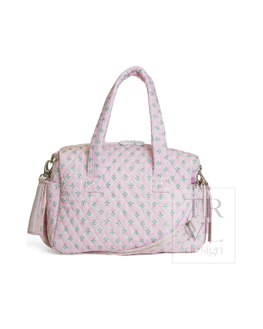 TRVL Quilted Stroller Bag in Petite Fleur Pink, pink floral organizer