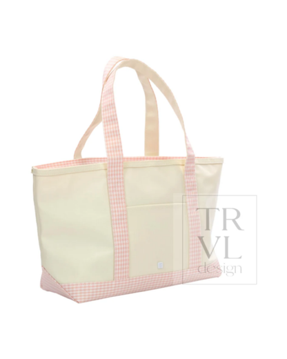 TRVL Medium Tote - Coated Canvas with Gingham Taffy Trim