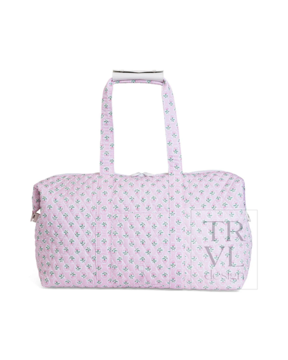 TRVL Quilted Top Zip Weekender in Petite Fleur Pink, floral travel bag