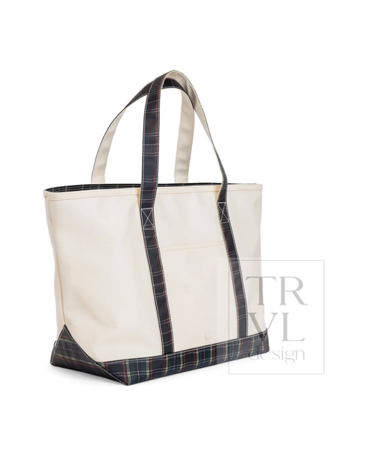 TRVL Maxi Tote - Coated Canvas with Cambridge Plaid Trim