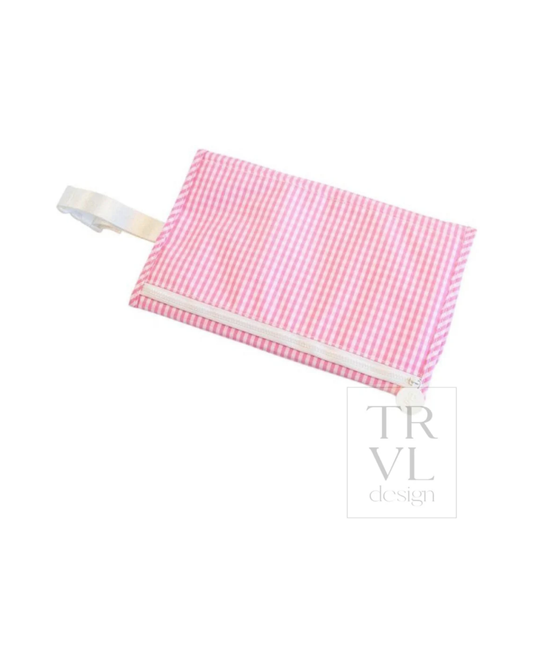 TRVL Game Changer Pad in Gingham Pink, portable changing pad