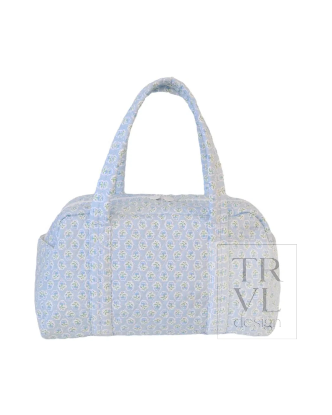 TRVL Quilted Grande Duffel in Petite Fleur Blue, floral weekend bag