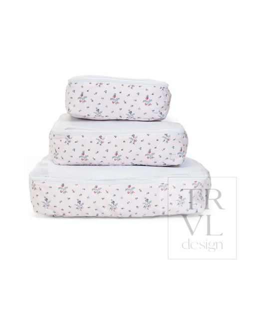 TRVL Packing Cubes set of 3 in Fleurie floral print for travel
