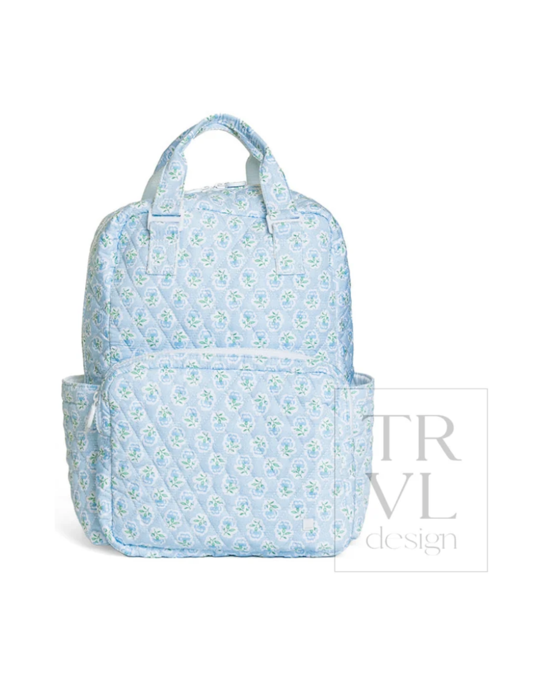 TRVL Quilted All You Need diaper bag in Petite Fleur Blue floral