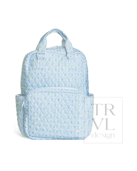 TRVL Quilted All You Need diaper bag in Petite Fleur Blue floral