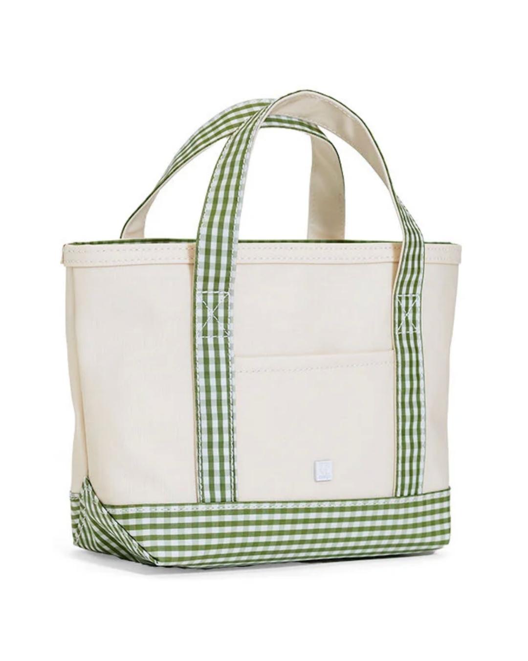 TRVL Mini Tote - Coated Canvas with Gingham Moss Trim
