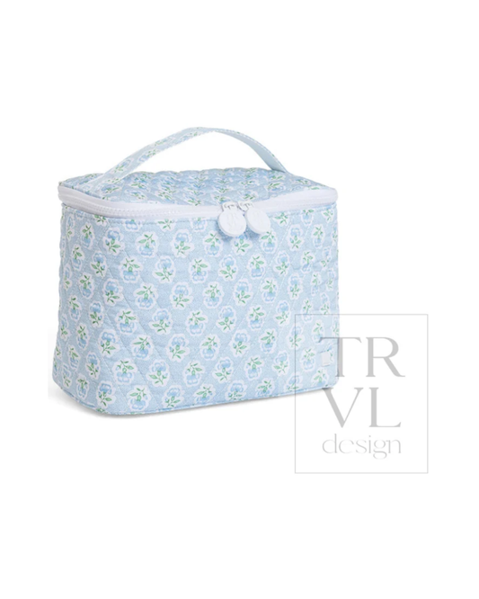 TRVL Quilted Tall Train Bag in Petite Fleur Blue, quilted travel case