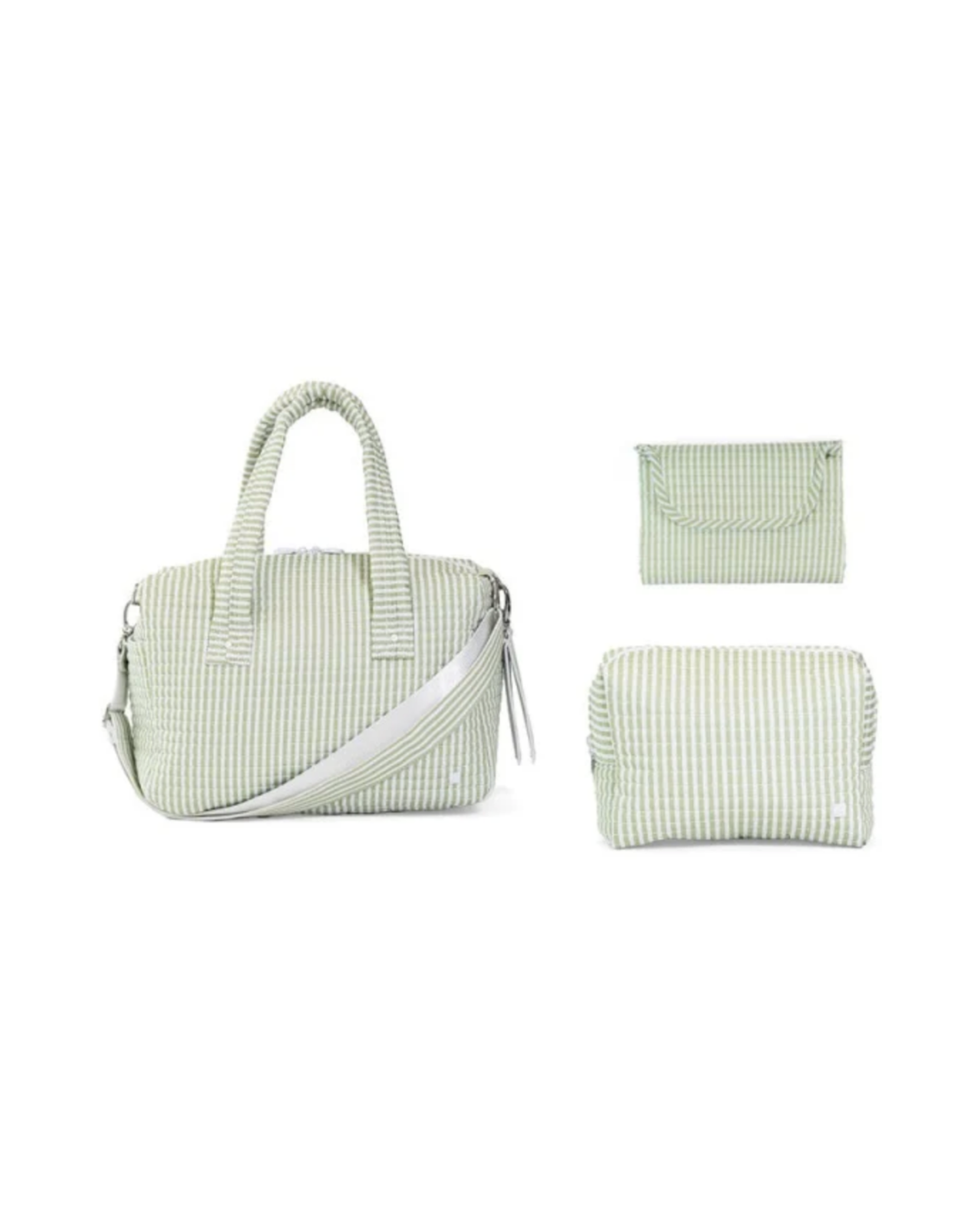 TRVL Quilted Stroller Bag Bundle in Pimlico Stripe Sage, coordinated set