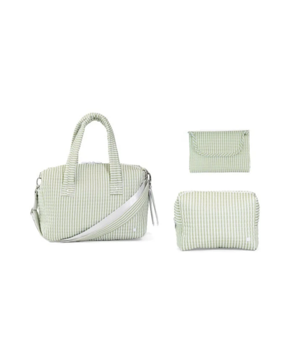 TRVL Quilted Stroller Bag Bundle in Pimlico Stripe Sage, coordinated set