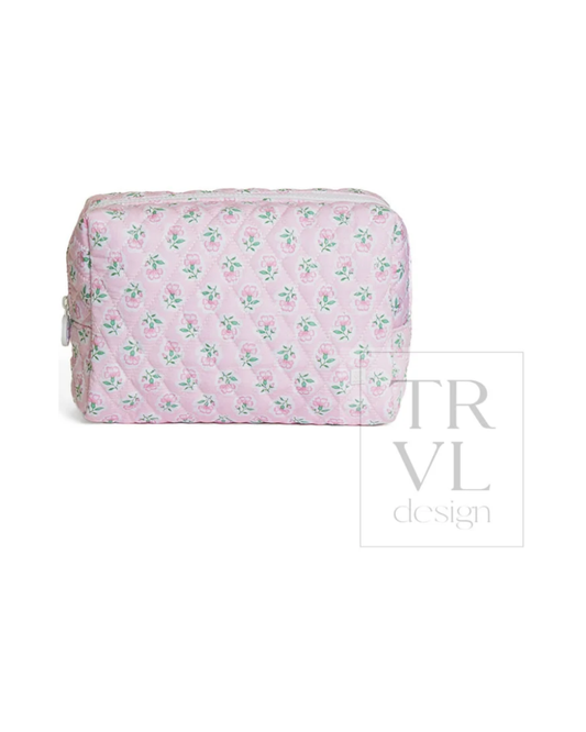 TRVL Quilted Everyday Bag in Petite Fleur Pink, floral quilted pouch