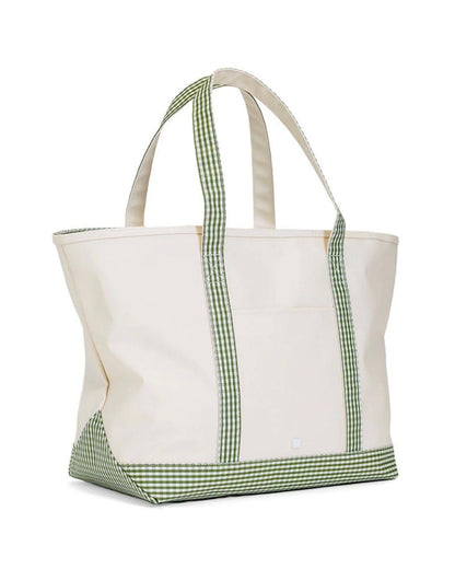 TRVL Maxi Tote - Coated Canvas with Gingham Moss Trim