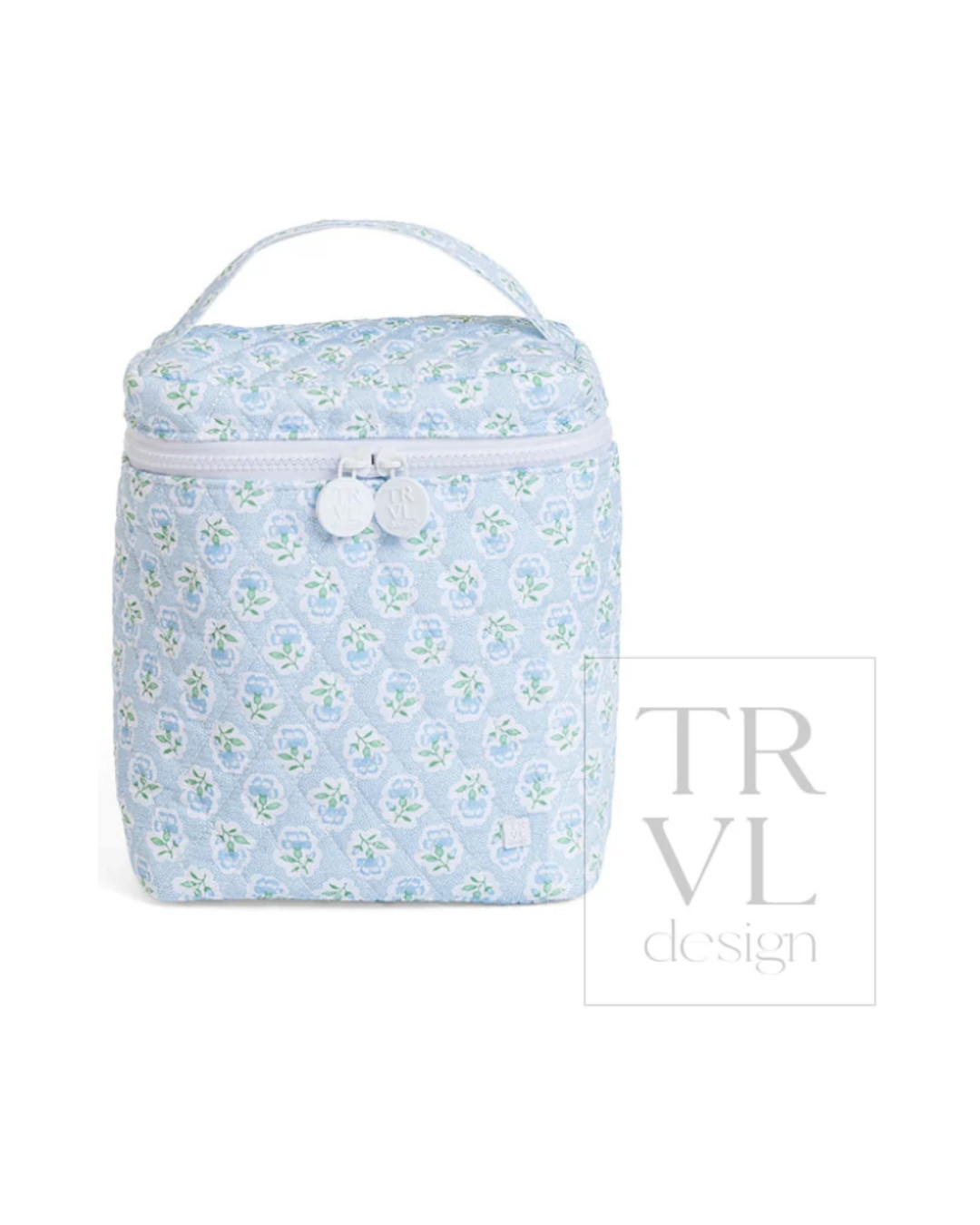 TRVL Quilted Go Go insulated lunch bag in Petite Fleur Blue floral